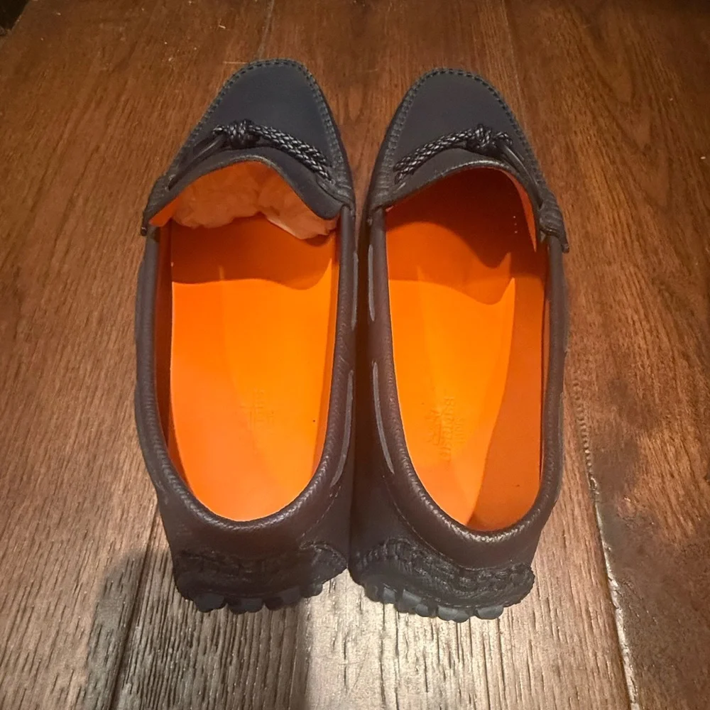 AUTHENTIC MENS HERMES ALLESANDRO LEATHER LOAFERS, SIZE US 9.5, NAVY - Picture 11 of 15